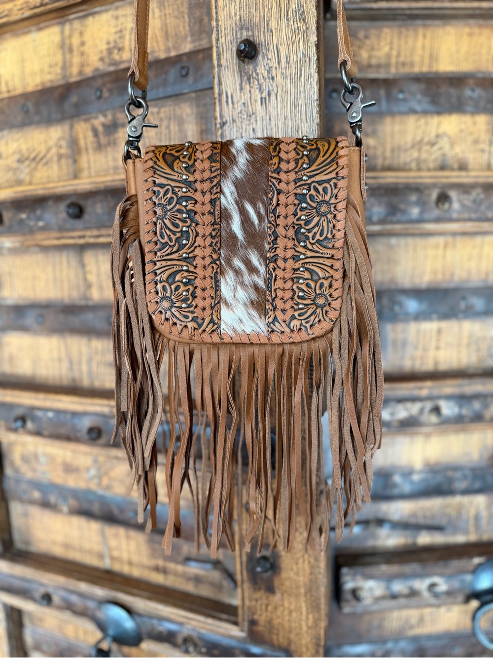 Montana West Fringe and Cowhide Crossbody Bag